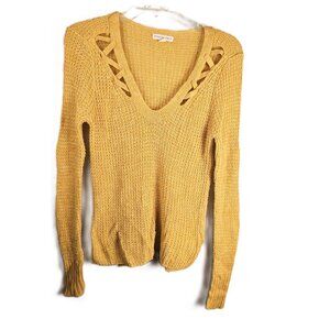 Aeropostale Crocheted Sweater Junior Small Yellow Old Gold Metallic Long Sleeved